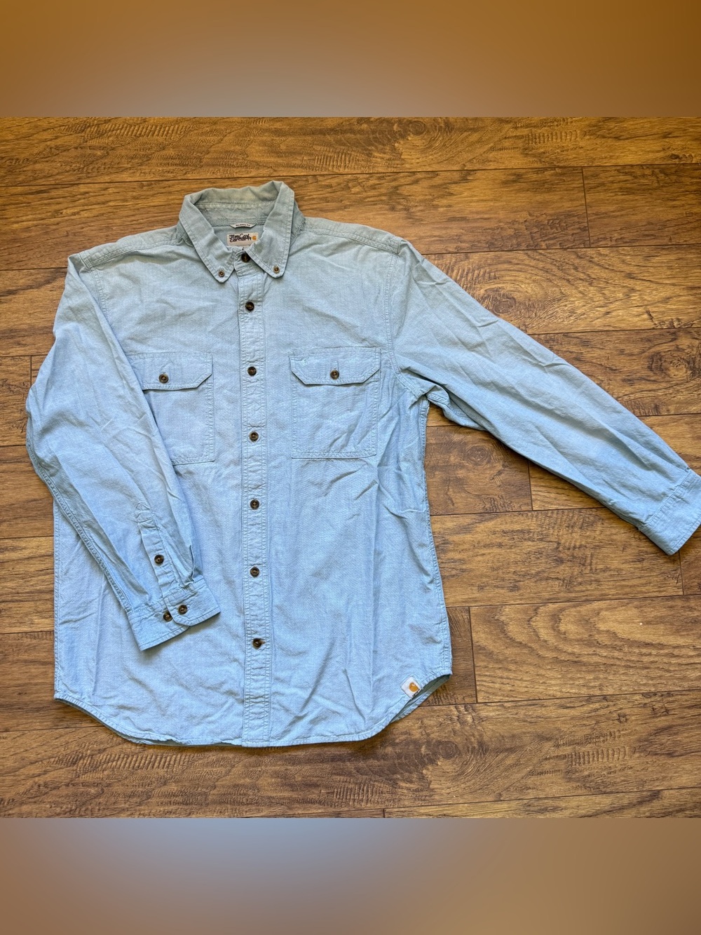 Carhartt Relaxed Fit Light Blue Button Down Work Shirt Mens L